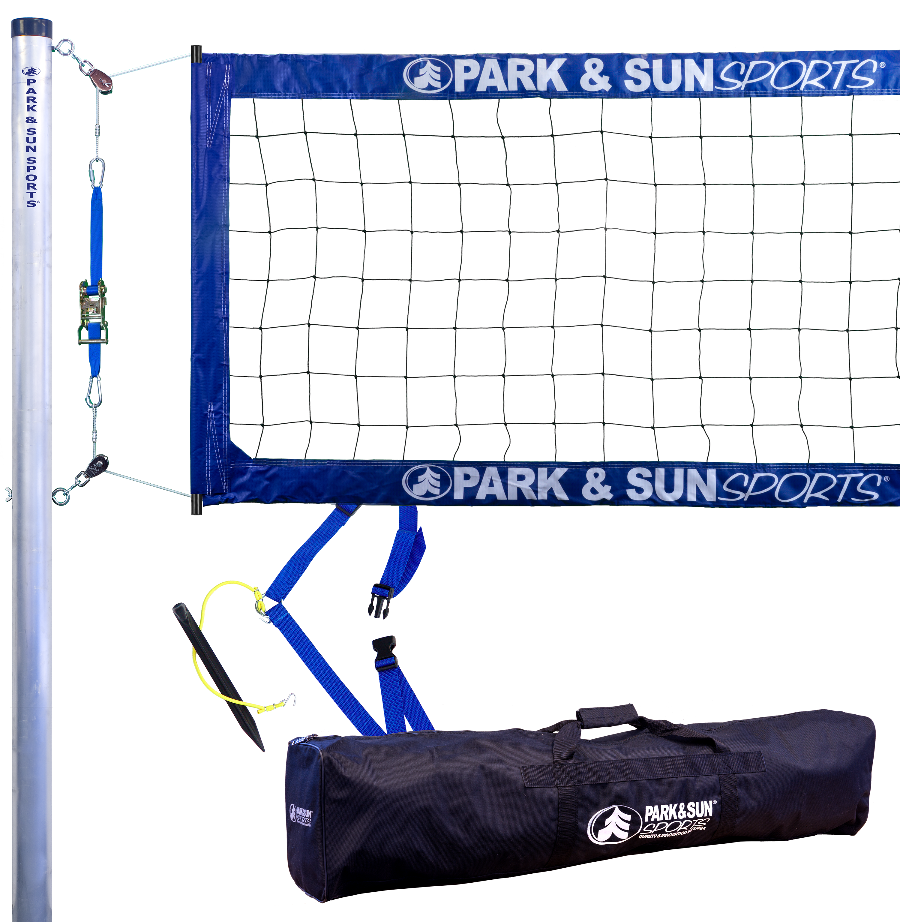 Outdoor Volleyball Set Net Heavy Duty Steel Poles Rope System Bag Official Size 
