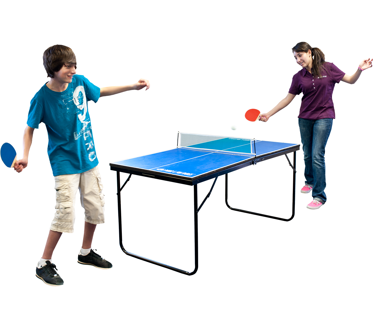 Folding blue Ping Pong Table Action